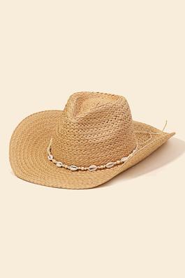 Cowrie Shell Straw Braided Cowboy Hat