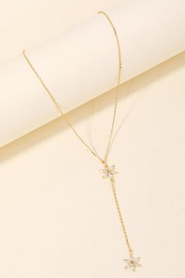 Rhinestone Flower Charm Y Necklace