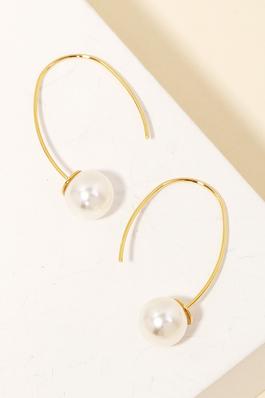 Thin Hoop Pearl Ball Earrings