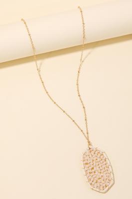 Oval Seed Beaded Net Pendant Long Necklace