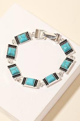 Ornate Turquoise Square Chain Link Magnetic Bracelet