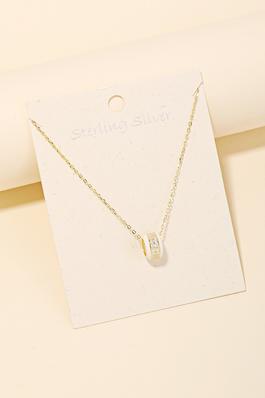 Sterling Silver Studded Ring Charm Chain Necklace