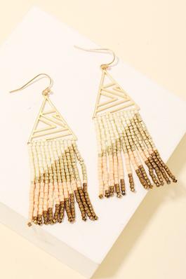Intricate Triangle And Beaded Fringe Earrings
