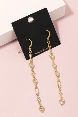 Gold Dipped Rhinestone Chain Dangle Earrings