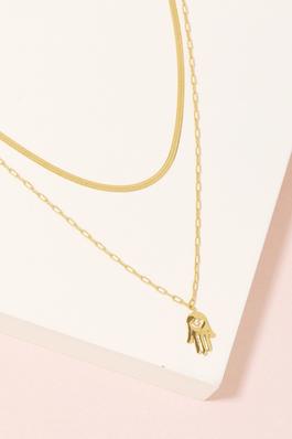 Layered Chain Hamsa Hand Necklace