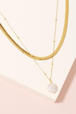 Pearl Coin Pendant Chain Necklace