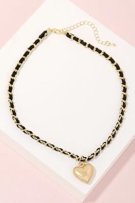 Metallic Heart Pendant Chain Necklace