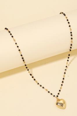 Metallic Heart Beaded Chain Necklace