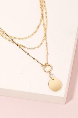 Disc Pendant Layered Chains Necklace