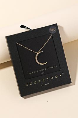 Secret Box Pave Crescent Moon Pendant Necklace