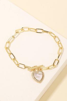 Pearly Heart Charm Chain Bracelet