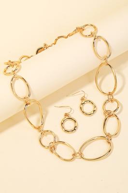 Large Metallic Oval Chain Link Necklace Set