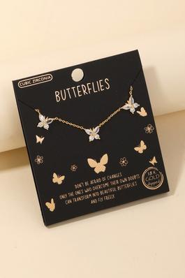 Gold Dipped Studded Butterflies Station Necklace