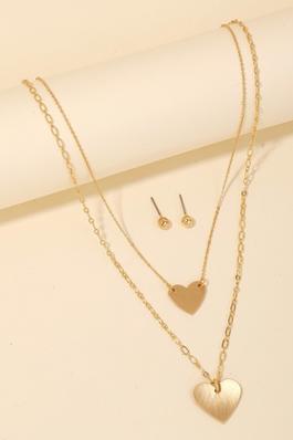 Double Heart Pendant Necklace Set