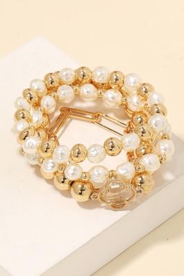 Metallic And Pearl Beaded Bracelet Set