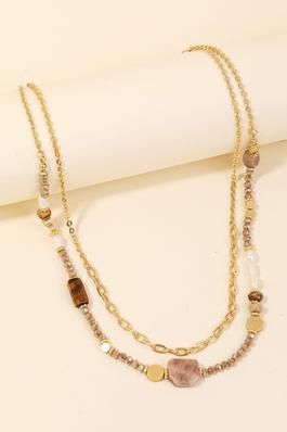 Mixed Beaded Layered Chains Necklace