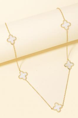 Stainless Steel Clover Charm Station Necklace