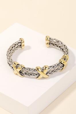 Double Layered Wheat Chain Cuff Bracelet