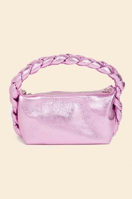 Glossy Rectangle Top Handle Braid Handbag