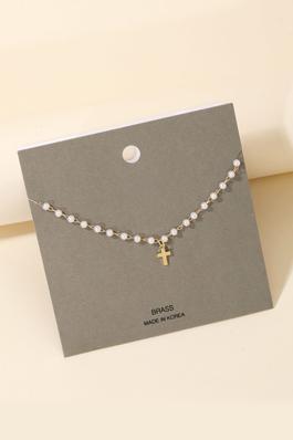 Cross Pendant Pearl Beaded Chain Necklace