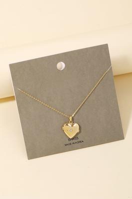 North Star Etched Heart Locket Pendant Necklace