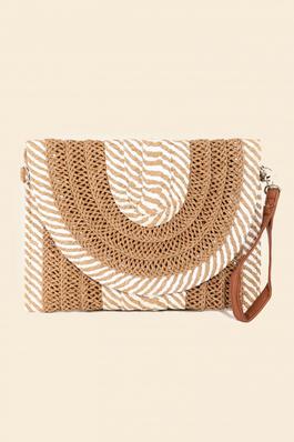 Striped Straw Stitch Clutch Bag