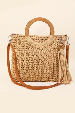 Hoop Handle Crochet Knit Tote Bag