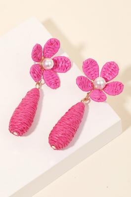 Pearl Stud Braided Flower And Tear Dangle Earrings