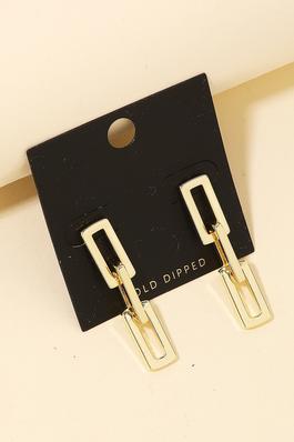 Gold Dipped Rectangle Chain Link Dangle Earrings
