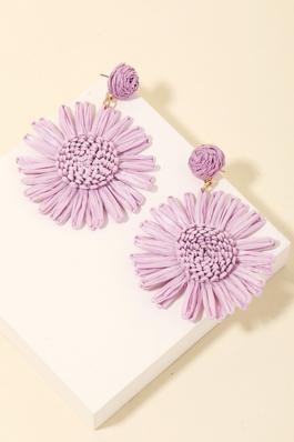 Raffia Flower Charm Dangle Earrings