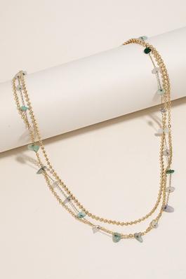 Pebble Stone Beads Layered Station Necklace