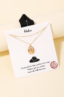 Gold Dipped Cowboy Hat Pendant Layered Necklace