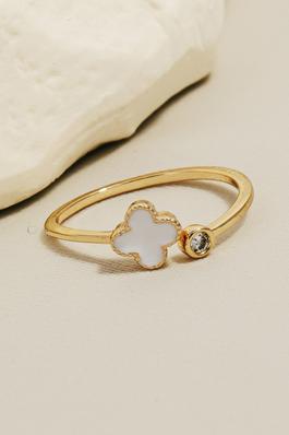 Cz Stud And Clover Open Band Ring