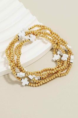 Cross And Metallic Beads Layered Bracelet