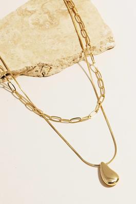 Metallic Tear Pendant Layered Chain Necklace