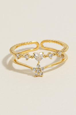 Heart And Star Studded Open Band Ring