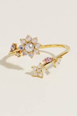 Mixed Studded Floral Open Band Ring