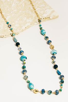 Mixed Beaded Long Chain Necklace