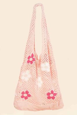 Floral Print Knitted Tote Bag