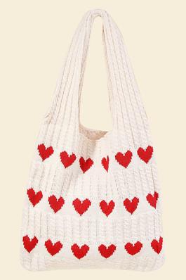 Crochet Knit Hearts Tote Bag