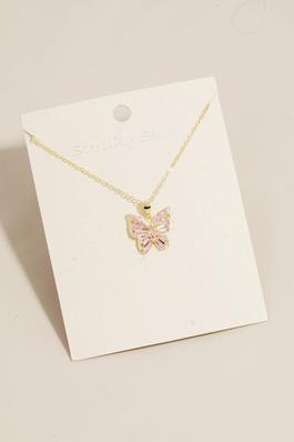 Sterling Silver Pink Cz Butterfly Pendant Necklace