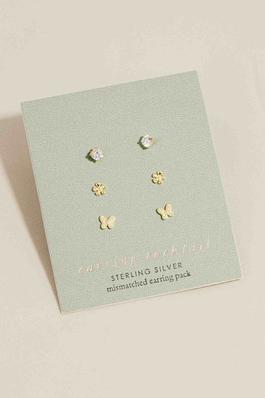 Sterling Silver Cz Mini Stud Earrings Set
