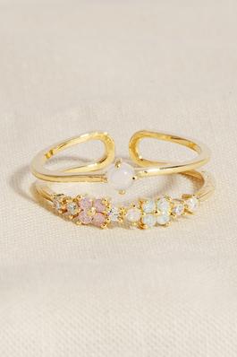 Double Row Floral Rhinestone Ring