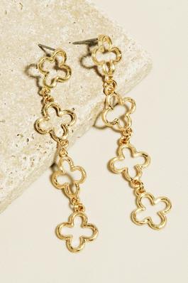 Metallic Clover Chain Dangle Earrings