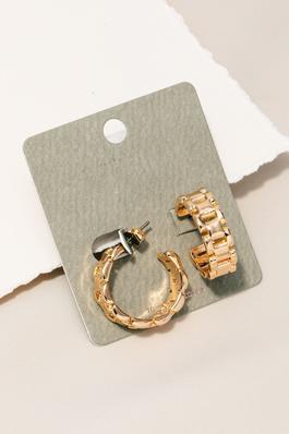 Solid Metallic Watch Chain Hoop Earrings