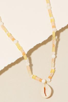 Puka Shell Pendant Beaded Necklace