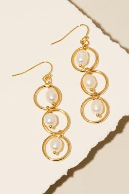 Pearl Bead Hoop Chain Dangle Earrings