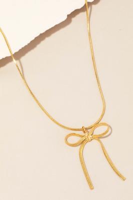 Dainty Metallic Chain Ribbon Pow Pendant Necklace