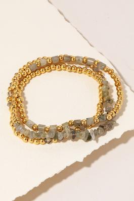 Mixed Stone And Metallic Beaded Bracelet Set