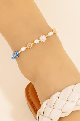 Beaded Flower And Pearl Charms Bracelet